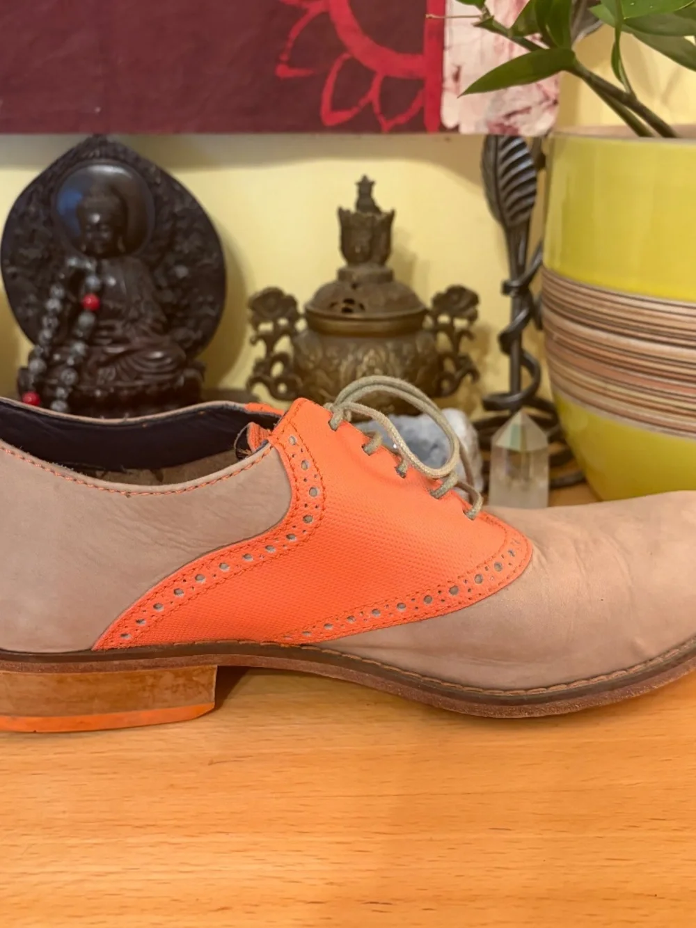 Cole Haan Air Colton Men's 9.5 Oxford Shoe Orange Gray Nubuck Dress Comfort EUC